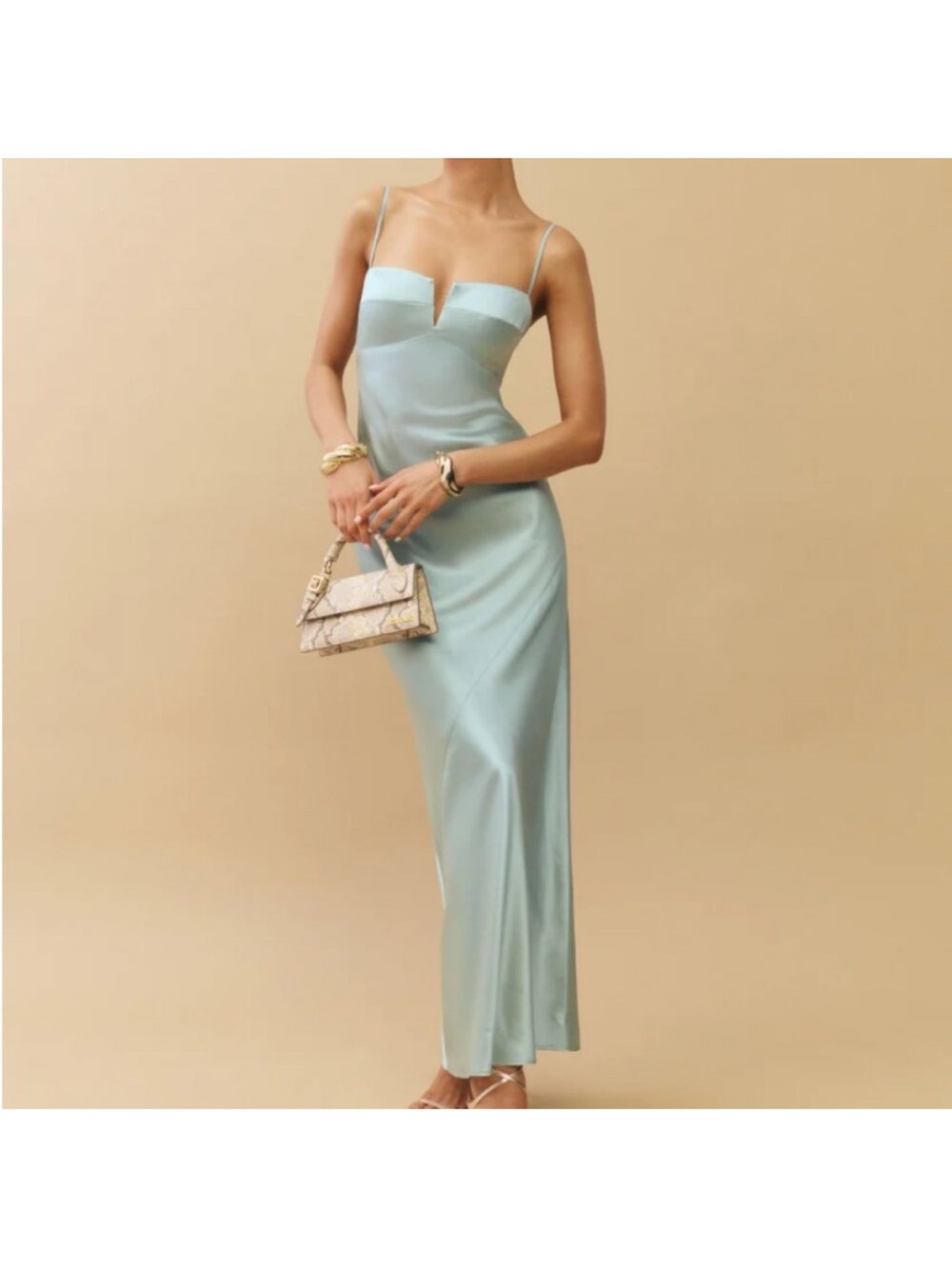 Reformation Brie Aquamarine Slip Maxi Dress